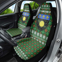 Guadeloupe Christmas Car Seat Cover with Green-Red Plaid Design, Sun and Sugarcane Emblem, and Santa Sleigh Motif - Wonder Print Shop