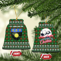 Guadeloupe Christmas Ceramic Ornament with Green-Red Plaid Design, Sun and Sugarcane Emblem, and Santa Sleigh Motif - Wonder Print Shop