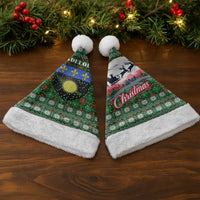 Guadeloupe Christmas Santa Hat with Green-Red Plaid Design, Sun and Sugarcane Emblem, and Santa Sleigh Motif - Wonder Print Shop