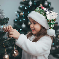 Guadeloupe Christmas Santa Hat with Green-Red Plaid Design, Sun and Sugarcane Emblem, and Santa Sleigh Motif - Wonder Print Shop