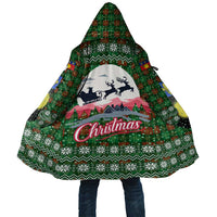 Guadeloupe Christmas Cloak with Green-Red Plaid Design, Sun and Sugarcane Emblem, and Santa Sleigh Motif - Wonder Print Shop