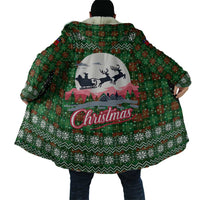 Guadeloupe Christmas Cloak with Green-Red Plaid Design, Sun and Sugarcane Emblem, and Santa Sleigh Motif - Wonder Print Shop