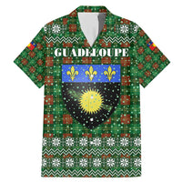 Guadeloupe Christmas Family Matching Mermaid Dress and Hawaiian Shirt with Green-Red Plaid Design, Sun and Sugarcane Emblem, and Santa Sleigh Motif - Wonder Print Shop