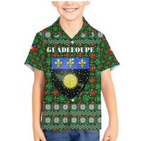 Guadeloupe Christmas Family Matching Mermaid Dress and Hawaiian Shirt with Green-Red Plaid Design, Sun and Sugarcane Emblem, and Santa Sleigh Motif - Wonder Print Shop