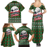 Guadeloupe Christmas Family Matching Summer Maxi Dress and Hawaiian Shirt with Green-Red Plaid Design, Sun and Sugarcane Emblem, and Santa Sleigh Motif - Wonder Print Shop