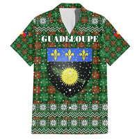 Guadeloupe Christmas Hawaiian Shirt with Green-Red Plaid Design, Sun and Sugarcane Emblem, and Santa Sleigh Motif - Wonder Print Shop