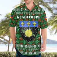 Guadeloupe Christmas Hawaiian Shirt with Green-Red Plaid Design, Sun and Sugarcane Emblem, and Santa Sleigh Motif - Wonder Print Shop