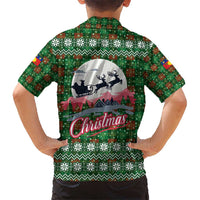 Guadeloupe Christmas Hawaiian Shirt with Green-Red Plaid Design, Sun and Sugarcane Emblem, and Santa Sleigh Motif - Wonder Print Shop