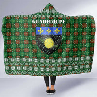 Guadeloupe Christmas Hooded Blanket with Green-Red Plaid Design, Sun and Sugarcane Emblem, and Santa Sleigh Motif - Wonder Print Shop