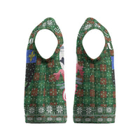 Guadeloupe Christmas Knitted V-Neck Vest with Green-Red Plaid Design, Sun and Sugarcane Emblem, and Santa Sleigh Motif - Wonder Print Shop