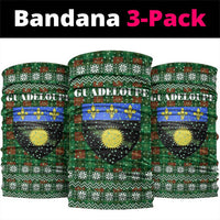 Guadeloupe Christmas Neck Gaiter with Green-Red Plaid Design, Sun and Sugarcane Emblem, and Santa Sleigh Motif - Wonder Print Shop