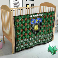 Guadeloupe Christmas Quilt with Green-Red Plaid Design, Sun and Sugarcane Emblem, and Santa Sleigh Motif - Wonder Print Shop