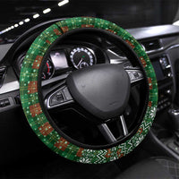 Guadeloupe Christmas Steering Wheel Cover with Green-Red Plaid Design, Sun and Sugarcane Emblem, and Santa Sleigh Motif - Wonder Print Shop
