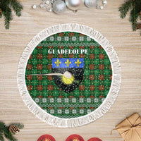 Guadeloupe Christmas Tree Skirt with Green-Red Plaid Design, Sun and Sugarcane Emblem, and Santa Sleigh Motif - Wonder Print Shop