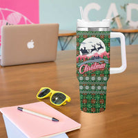 Guadeloupe Christmas Tumbler With Handle with Green-Red Plaid Design, Sun and Sugarcane Emblem, and Santa Sleigh Motif - Wonder Print Shop