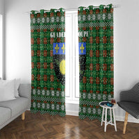 Guadeloupe Christmas Window Curtain with Green-Red Plaid Design, Sun and Sugarcane Emblem, and Santa Sleigh Motif - Wonder Print Shop