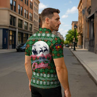 Guadeloupe Christmas Zipper Polo Shirt with Green-Red Plaid Design, Sun and Sugarcane Emblem, and Santa Sleigh Motif - Wonder Print Shop