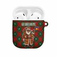 Guadeloupe Christmas AirPods Case with Green-Red Plaid Design, Island Map, and Traditional Santa Motif - Wonder Print Shop