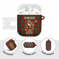 Guadeloupe Christmas AirPods Case with Green-Red Plaid Design, Island Map, and Traditional Santa Motif - Wonder Print Shop