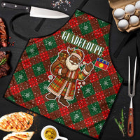 Guadeloupe Christmas Apron with Green-Red Plaid Design, Island Map, and Traditional Santa Motif - Wonder Print Shop