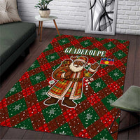 Guadeloupe Christmas Area Rug with Green-Red Plaid Design, Island Map, and Traditional Santa Motif - Wonder Print Shop