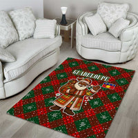 Guadeloupe Christmas Area Rug with Green-Red Plaid Design, Island Map, and Traditional Santa Motif - Wonder Print Shop