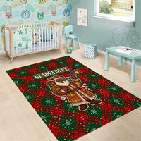 Guadeloupe Christmas Area Rug with Green-Red Plaid Design, Island Map, and Traditional Santa Motif - Wonder Print Shop