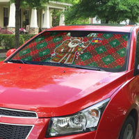 Guadeloupe Christmas Auto Sun Shade with Green-Red Plaid Design, Island Map, and Traditional Santa Motif - Wonder Print Shop