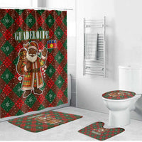 Guadeloupe Christmas Bathroom Set with Green-Red Plaid Design, Island Map, and Traditional Santa Motif - Wonder Print Shop
