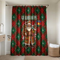 Guadeloupe Christmas Bathroom Set with Green-Red Plaid Design, Island Map, and Traditional Santa Motif - Wonder Print Shop