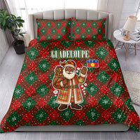 Guadeloupe Christmas Bedding Set with Green-Red Plaid Design, Island Map, and Traditional Santa Motif - Wonder Print Shop