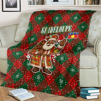 Guadeloupe Christmas Blanket with Green-Red Plaid Design, Island Map, and Traditional Santa Motif - Wonder Print Shop
