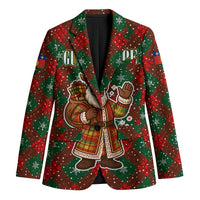 Guadeloupe Christmas Blazer with Green-Red Plaid Design, Island Map, and Traditional Santa Motif - Wonder Print Shop