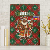 Guadeloupe Christmas Canvas Wall Art with Green-Red Plaid Design, Island Map, and Traditional Santa Motif - Wonder Print Shop