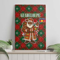 Guadeloupe Christmas Canvas Wall Art with Green-Red Plaid Design, Island Map, and Traditional Santa Motif - Wonder Print Shop