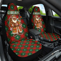Guadeloupe Christmas Car Seat Cover with Green-Red Plaid Design, Island Map, and Traditional Santa Motif - Wonder Print Shop