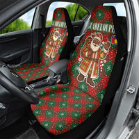 Guadeloupe Christmas Car Seat Cover with Green-Red Plaid Design, Island Map, and Traditional Santa Motif - Wonder Print Shop