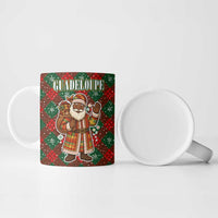 Guadeloupe Christmas Ceramic Mug with Green-Red Plaid Design, Island Map, and Traditional Santa Motif - Wonder Print Shop