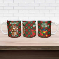 Guadeloupe Christmas Ceramic Mug with Green-Red Plaid Design, Island Map, and Traditional Santa Motif - Wonder Print Shop