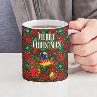 Guadeloupe Christmas Ceramic Mug with Green-Red Plaid Design, Island Map, and Traditional Santa Motif - Wonder Print Shop