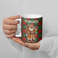 Guadeloupe Christmas Ceramic Mug with Green-Red Plaid Design, Island Map, and Traditional Santa Motif - Wonder Print Shop