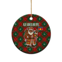 Guadeloupe Christmas Ceramic Ornament with Green-Red Plaid Design, Island Map, and Traditional Santa Motif - Wonder Print Shop