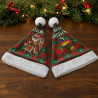 Guadeloupe Christmas Santa Hat with Green-Red Plaid Design, Island Map, and Traditional Santa Motif - Wonder Print Shop