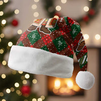 Guadeloupe Christmas Santa Hat with Green-Red Plaid Design, Island Map, and Traditional Santa Motif - Wonder Print Shop