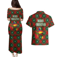Guadeloupe Christmas Couples Matching Puletasi and Hawaiian Shirt with Green-Red Plaid Design, Island Map, and Traditional Santa Motif - Wonder Print Shop