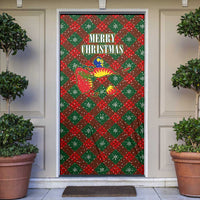 Guadeloupe Christmas Door Cover with Green-Red Plaid Design, Island Map, and Traditional Santa Motif - Wonder Print Shop