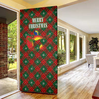 Guadeloupe Christmas Door Cover with Green-Red Plaid Design, Island Map, and Traditional Santa Motif - Wonder Print Shop