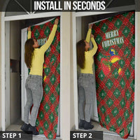 Guadeloupe Christmas Door Cover with Green-Red Plaid Design, Island Map, and Traditional Santa Motif - Wonder Print Shop