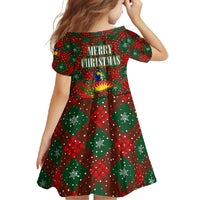 Guadeloupe Christmas Family Matching Long Sleeve Bodycon Dress and Hawaiian Shirt with Green-Red Plaid Design, Island Map, and Traditional Santa Motif - Wonder Print Shop