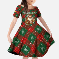 Guadeloupe Christmas Family Matching Mermaid Dress and Hawaiian Shirt with Green-Red Plaid Design, Island Map, and Traditional Santa Motif - Wonder Print Shop